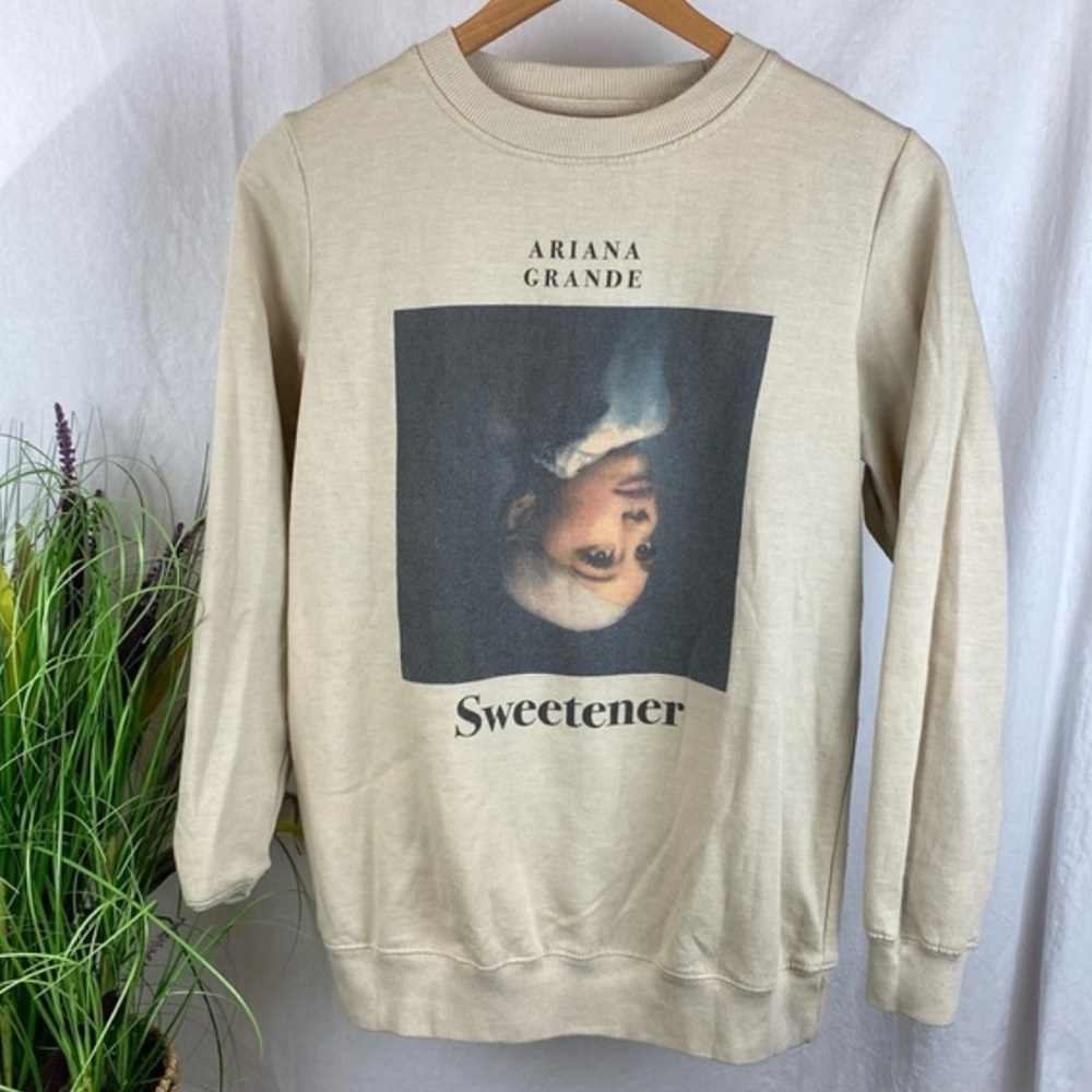 Ariana Grande Sweetener crewneck beige/tan color. Trendy women’s hoodie. Cute